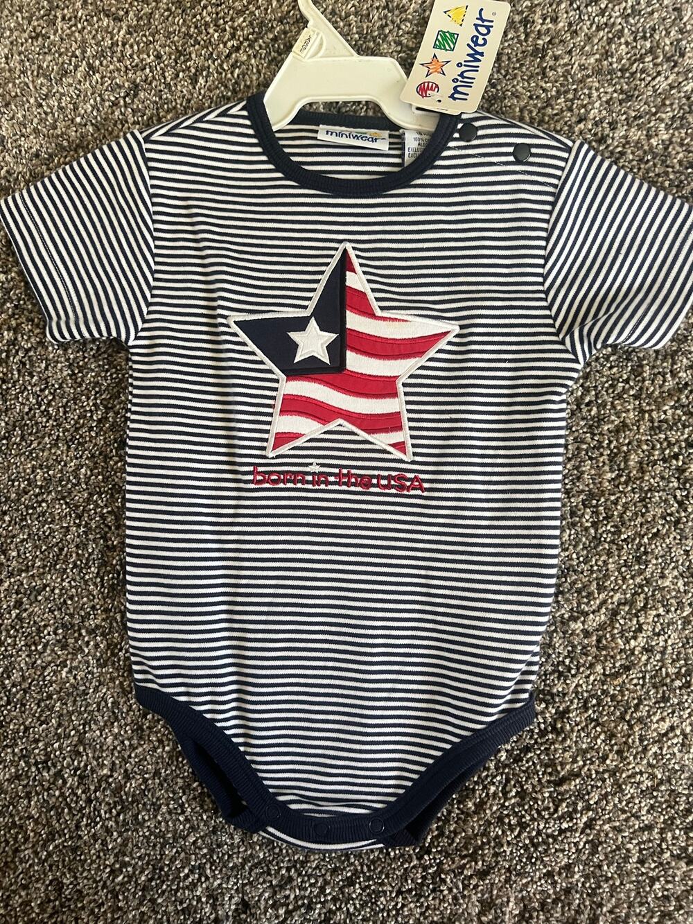 Miniwear Born in the USA Baby Bodysuit 18M Patriotic Flag Star Striped NWT